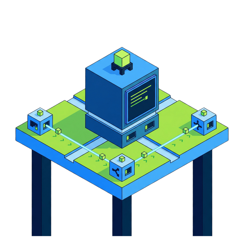 Isometric illustration of API-first network management