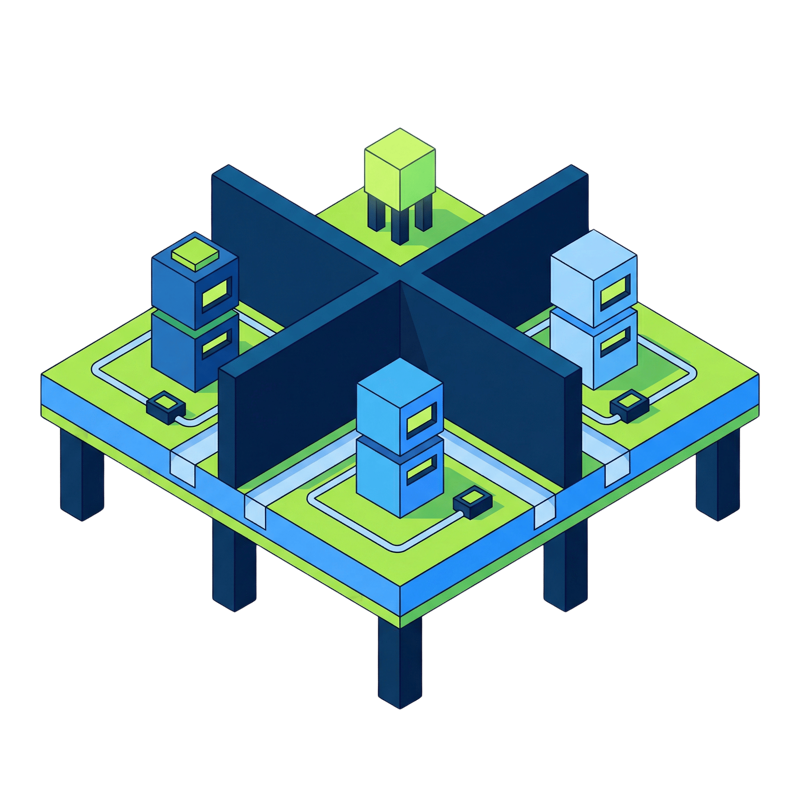 Isometric illustration of multi-tenant network isolation